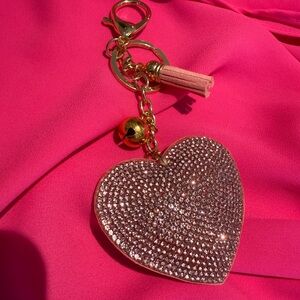 Gold and pink Heart Purse Charm with Rhinestones